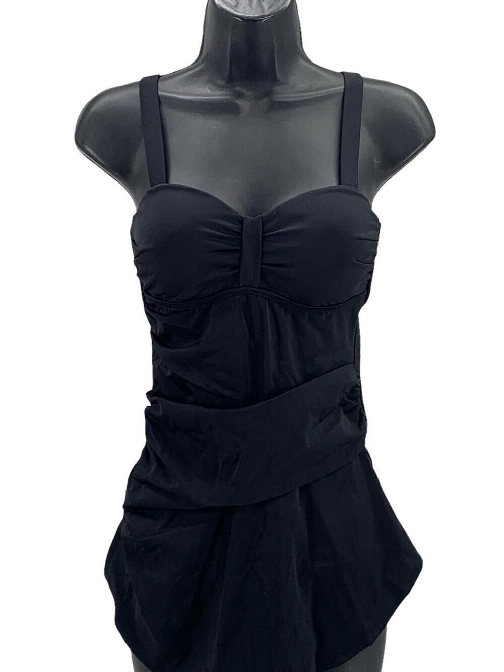 Denim & Co. Beach Sweetheart Front Skirt Swim Dress Women's Size 12 Black NEW